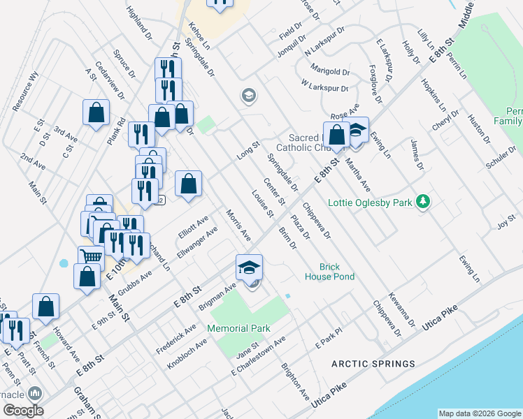 map of restaurants, bars, coffee shops, grocery stores, and more near 808 Sharon Drive in Jeffersonville