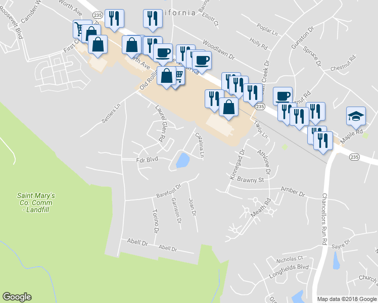 map of restaurants, bars, coffee shops, grocery stores, and more near 22703 Ventura Way in California