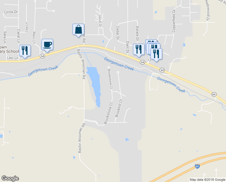 map of restaurants, bars, coffee shops, grocery stores, and more near 1030 Oakstone Drive in Georgetown