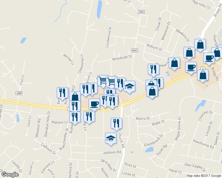 map of restaurants, bars, coffee shops, grocery stores, and more near 4153 Plank Road in Fredericksburg