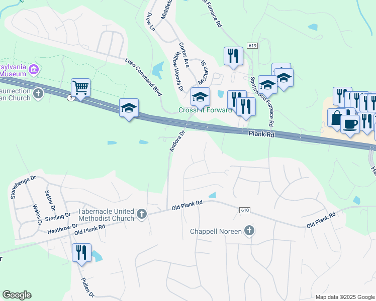 map of restaurants, bars, coffee shops, grocery stores, and more near 12204 Abner Court in Fredericksburg