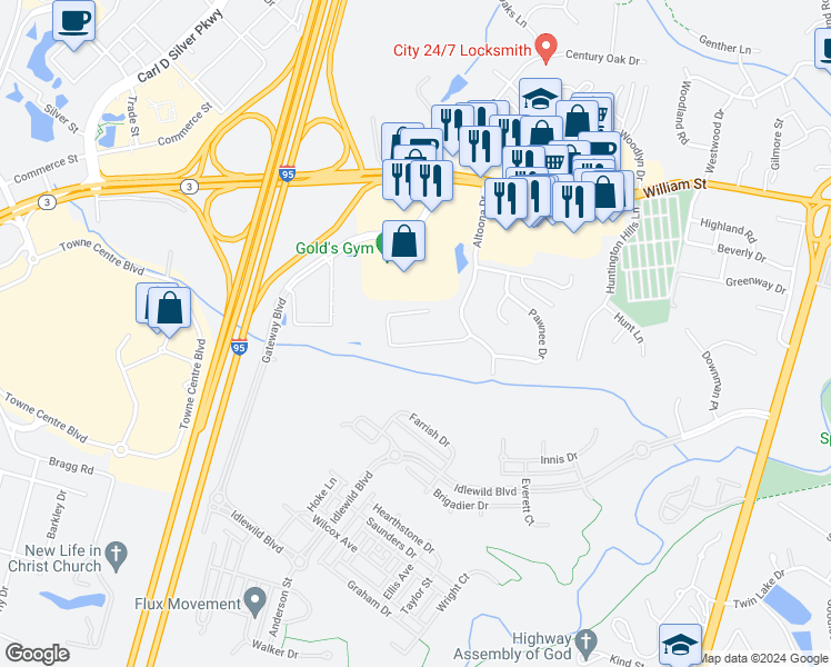 map of restaurants, bars, coffee shops, grocery stores, and more near 13 Seneca Terrace in Fredericksburg