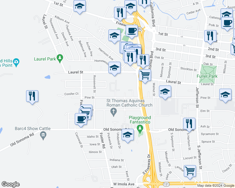 map of restaurants, bars, coffee shops, grocery stores, and more near 310 Collier Boulevard in Napa