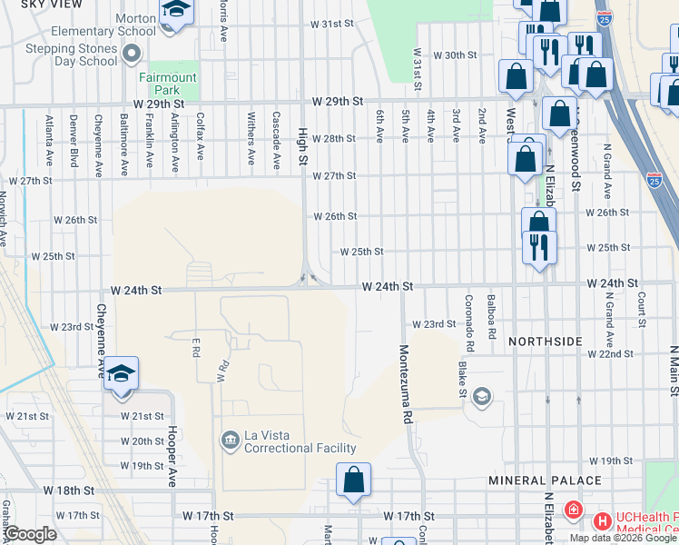 map of restaurants, bars, coffee shops, grocery stores, and more near 2422 8th Avenue in Pueblo
