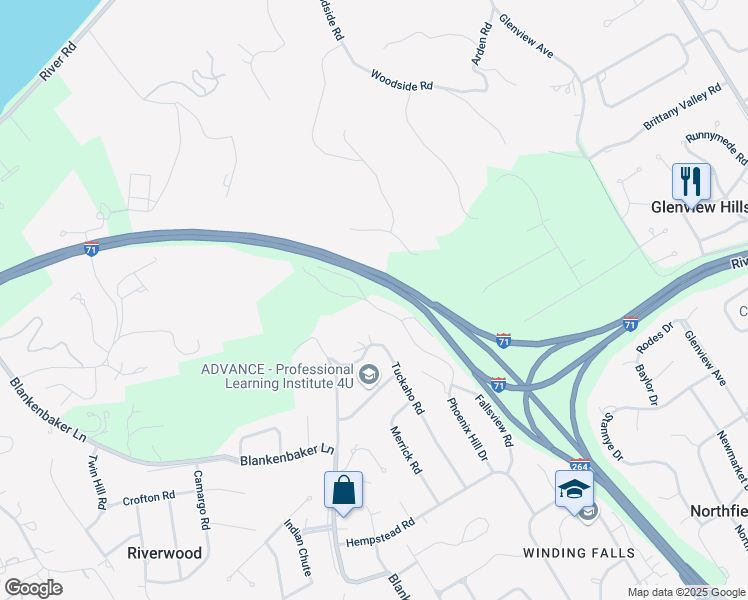 map of restaurants, bars, coffee shops, grocery stores, and more near 2607 Phoenix Hill Drive in Louisville