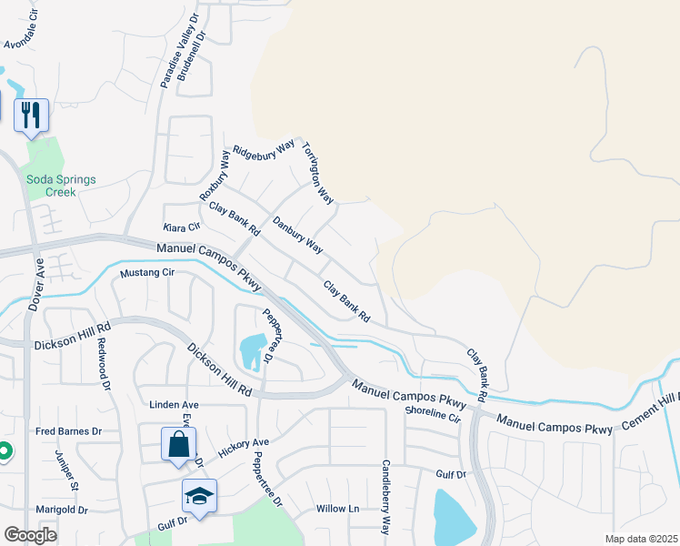 map of restaurants, bars, coffee shops, grocery stores, and more near 3826 Danbury Way in Fairfield