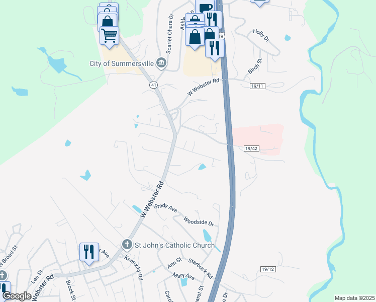 map of restaurants, bars, coffee shops, grocery stores, and more near 103 Agnes Street in Summersville