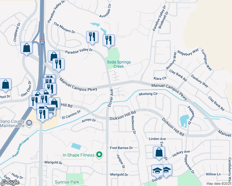 map of restaurants, bars, coffee shops, grocery stores, and more near 705 Otter Court in Fairfield