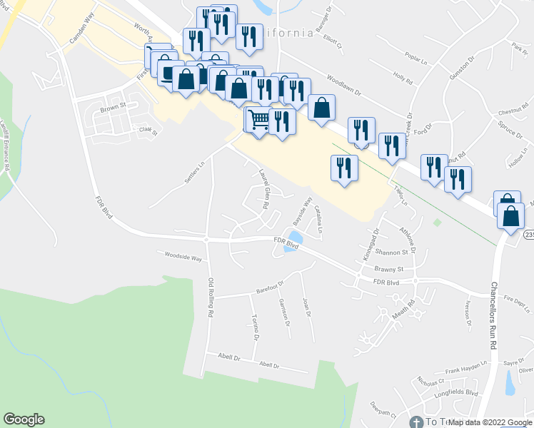 map of restaurants, bars, coffee shops, grocery stores, and more near 45313 East Othello Way in California