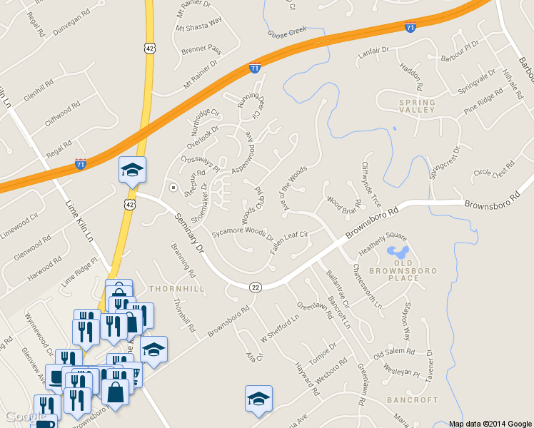 map of restaurants, bars, coffee shops, grocery stores, and more near 2809 Woods Club Road in Louisville