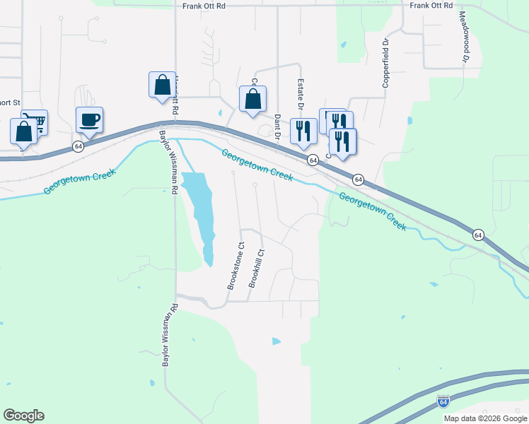 map of restaurants, bars, coffee shops, grocery stores, and more near 3033 Brookhill Court in Georgetown
