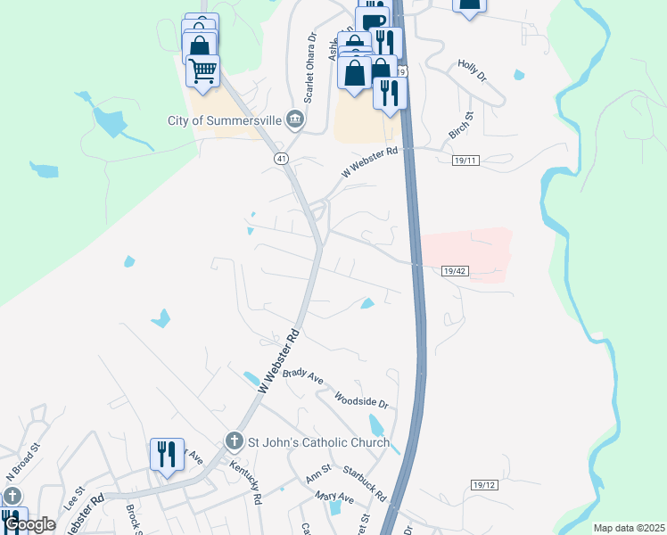 map of restaurants, bars, coffee shops, grocery stores, and more near 103 Agnes Street in Summersville