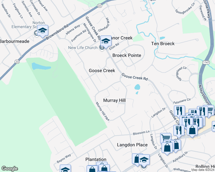 map of restaurants, bars, coffee shops, grocery stores, and more near 3213 Murray Hill Pike in Louisville