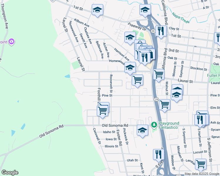 map of restaurants, bars, coffee shops, grocery stores, and more near 2803 Cypress St in Napa