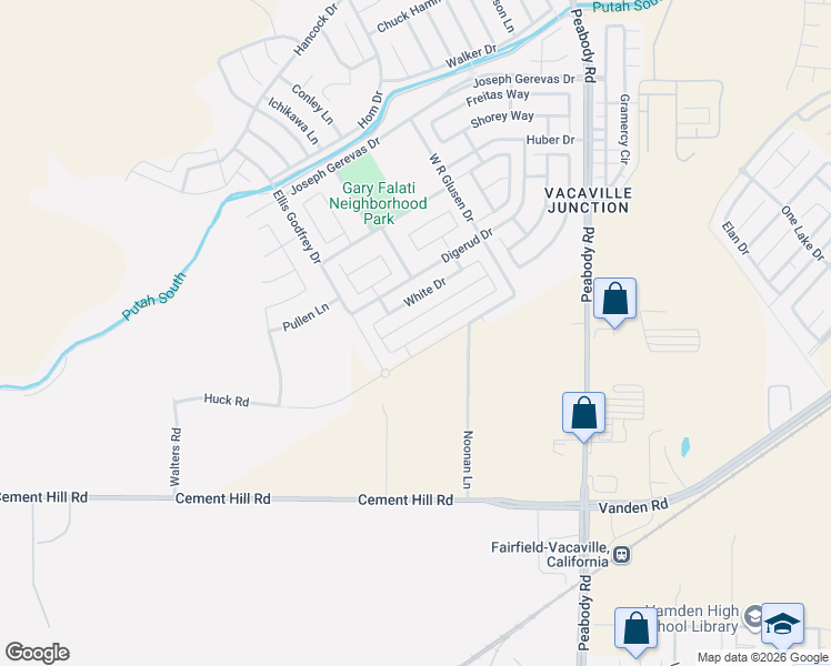 map of restaurants, bars, coffee shops, grocery stores, and more near 2387 Hanson Drive in Fairfield