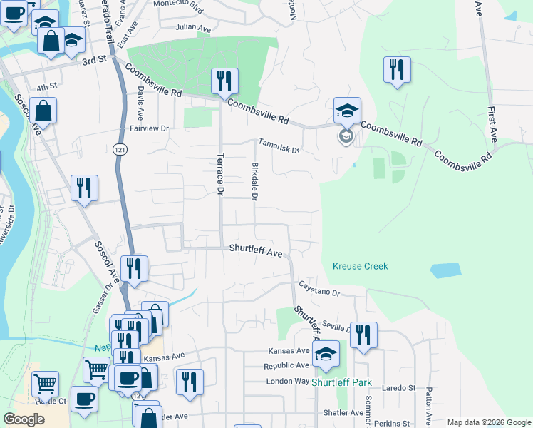 map of restaurants, bars, coffee shops, grocery stores, and more near 1117 Pennyroyal Street in Napa
