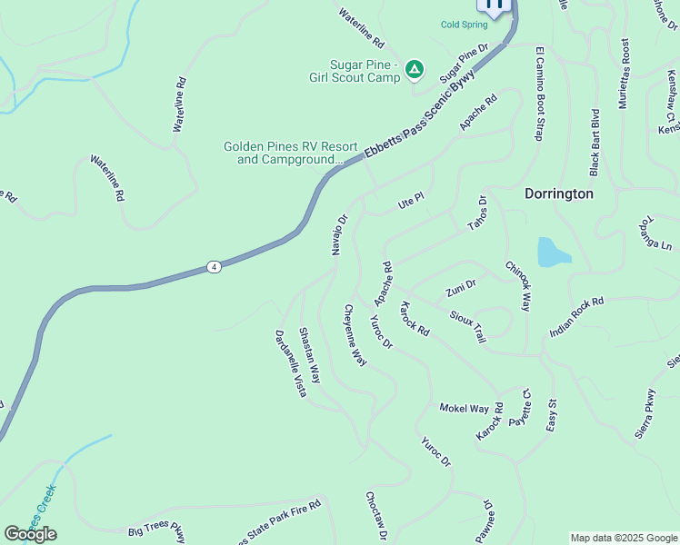 map of restaurants, bars, coffee shops, grocery stores, and more near 2552 Navajo Drive in Arnold