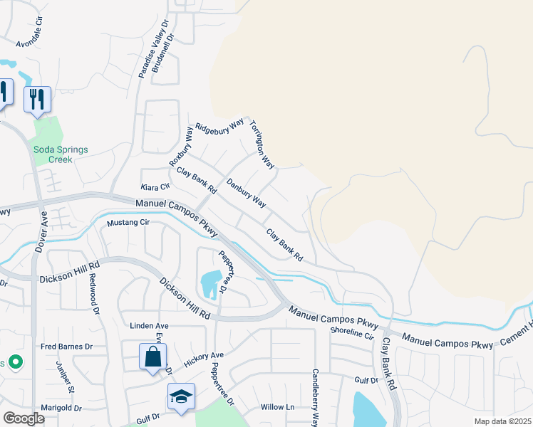 map of restaurants, bars, coffee shops, grocery stores, and more near 3842 Danbury Way in Fairfield