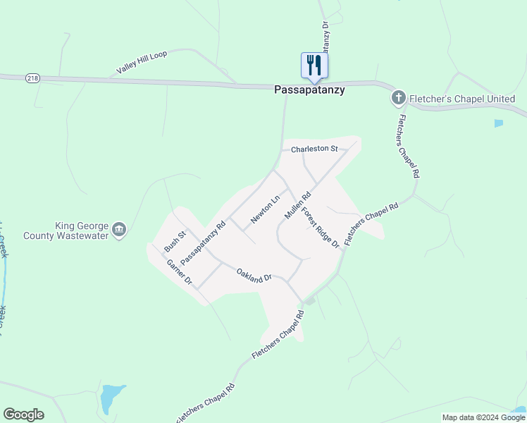 map of restaurants, bars, coffee shops, grocery stores, and more near 8509 Newton Lane in King George