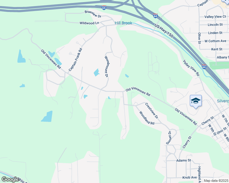 map of restaurants, bars, coffee shops, grocery stores, and more near Old Vincennes Road in New Albany
