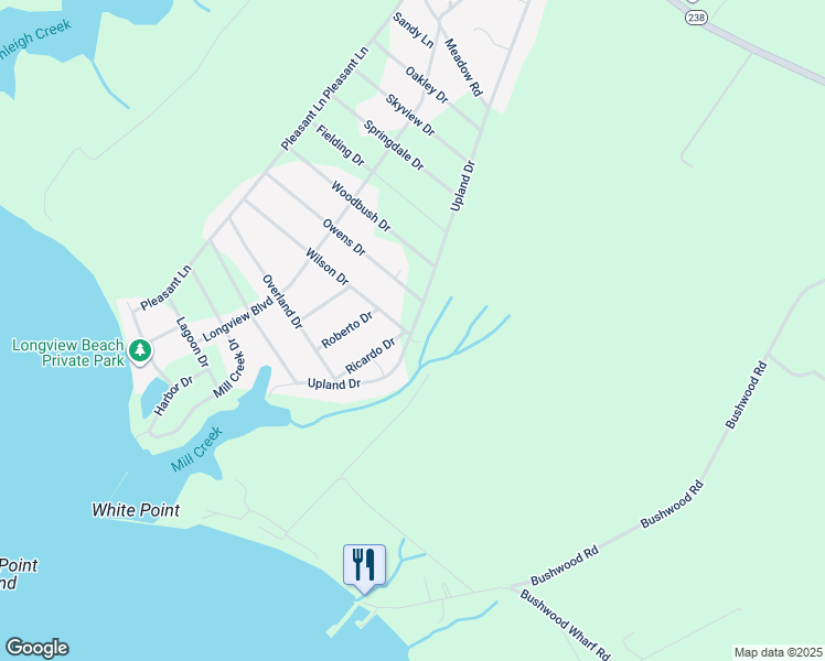 map of restaurants, bars, coffee shops, grocery stores, and more near 22726 Upland Drive in Bushwood