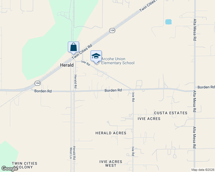 map of restaurants, bars, coffee shops, grocery stores, and more near 11815 Borden Road in Herald