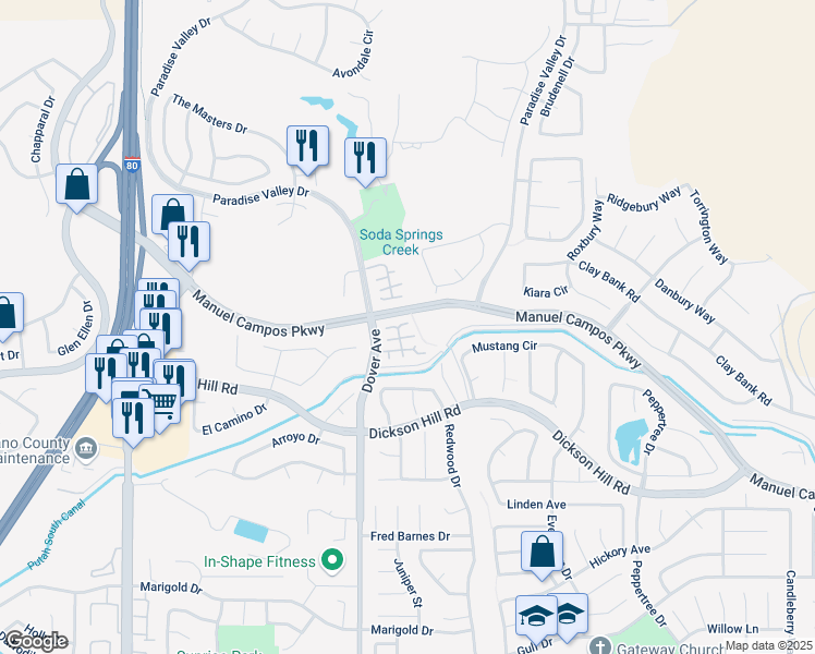 map of restaurants, bars, coffee shops, grocery stores, and more near 721 Outrigger Court in Fairfield