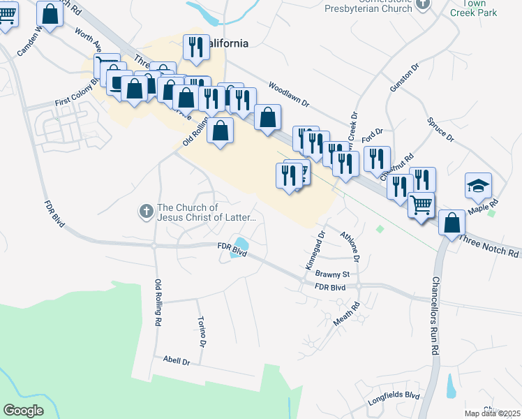 map of restaurants, bars, coffee shops, grocery stores, and more near 45516 Catalina Lane in California