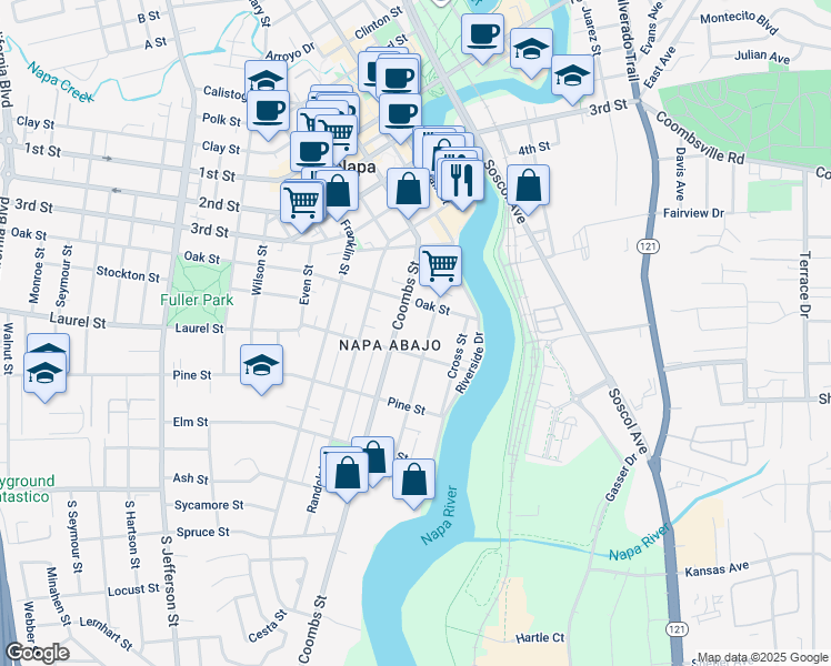 map of restaurants, bars, coffee shops, grocery stores, and more near 443 Brown Street in Napa