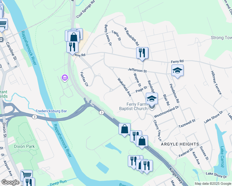 map of restaurants, bars, coffee shops, grocery stores, and more near 6 Nelson Street in Fredericksburg
