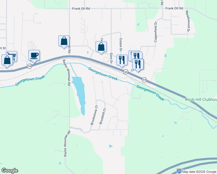 map of restaurants, bars, coffee shops, grocery stores, and more near 3033 Brookhill Court in Georgetown
