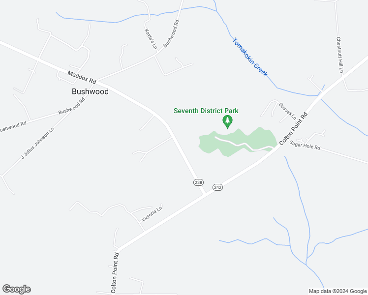 map of restaurants, bars, coffee shops, grocery stores, and more near 22722 Maddox Road in Bushwood