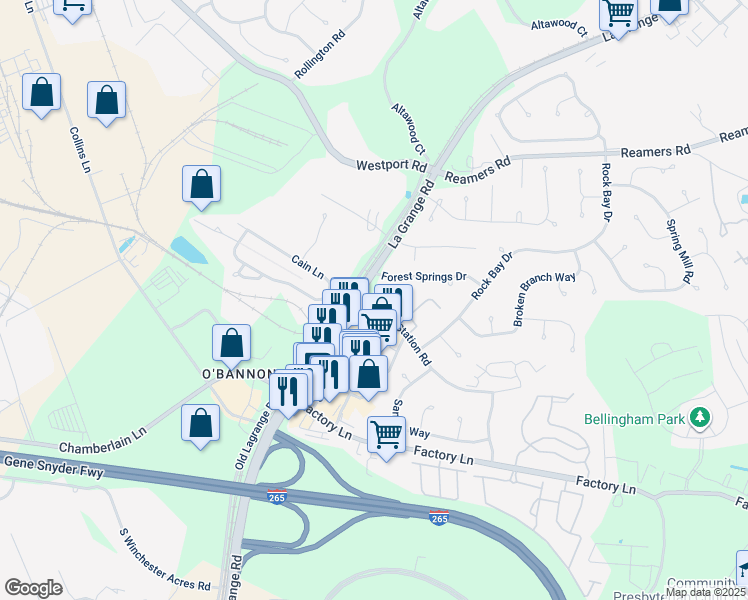 map of restaurants, bars, coffee shops, grocery stores, and more near 12440 Kentucky 146 in Louisville