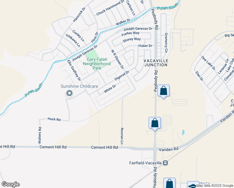 map of restaurants, bars, coffee shops, grocery stores, and more near 2410 Sheldon Drive in Fairfield