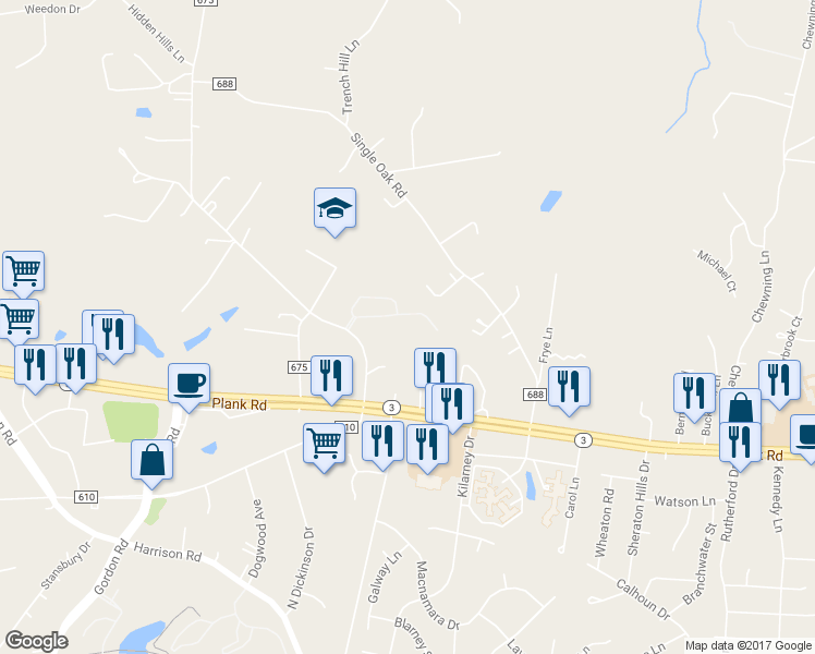 map of restaurants, bars, coffee shops, grocery stores, and more near 6238 Autumn Leaf Drive in Fredericksburg