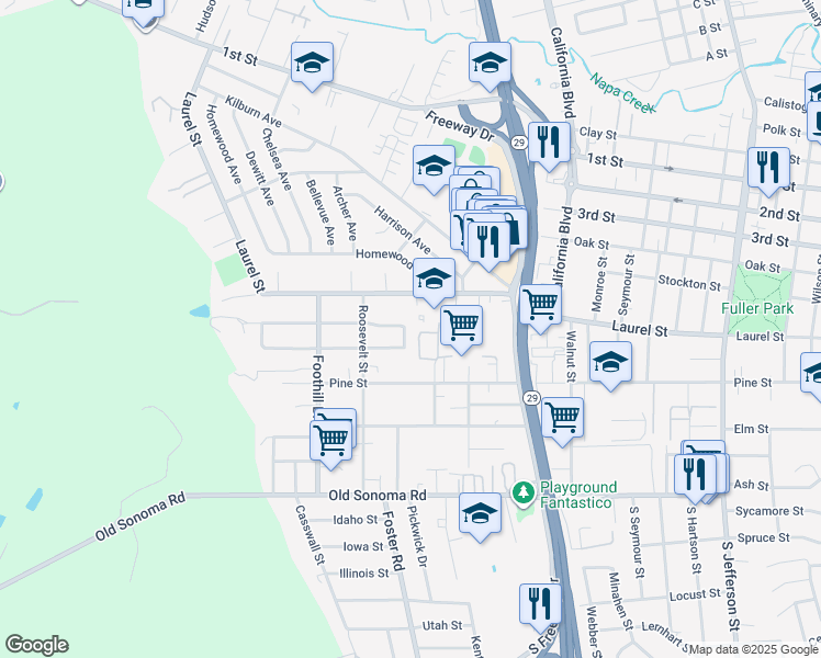 map of restaurants, bars, coffee shops, grocery stores, and more near 483 Mannering Street in Napa