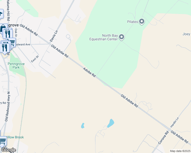 map of restaurants, bars, coffee shops, grocery stores, and more near 1099 Old Adobe Road in Petaluma