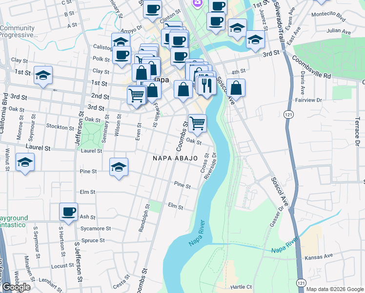 map of restaurants, bars, coffee shops, grocery stores, and more near 460 Coombs Street in Napa