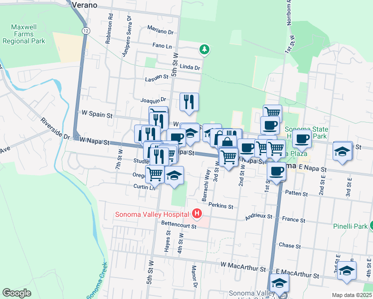 map of restaurants, bars, coffee shops, grocery stores, and more near 457 4th Street West in Sonoma