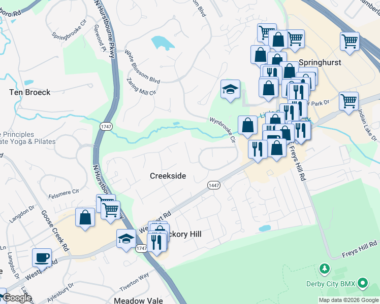 map of restaurants, bars, coffee shops, grocery stores, and more near 9913 Wyncliff Court in Louisville