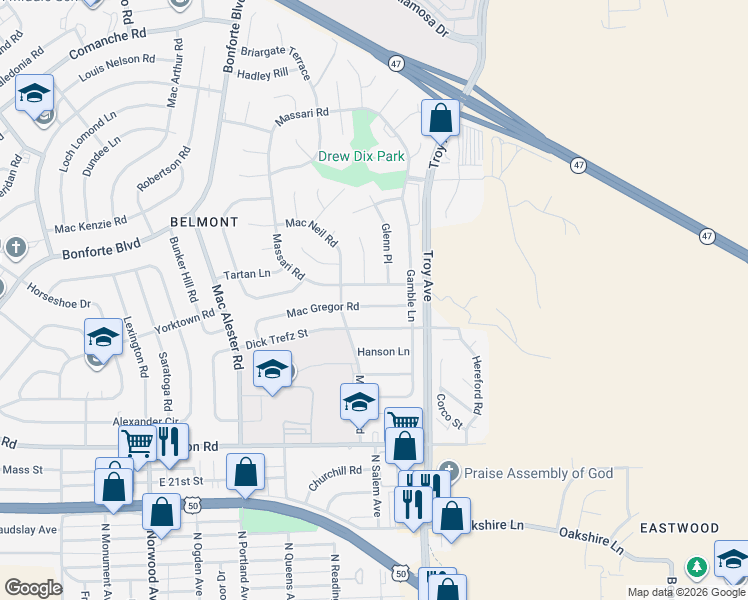 map of restaurants, bars, coffee shops, grocery stores, and more near in Pueblo