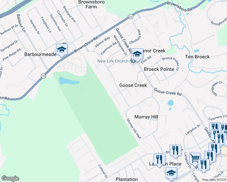map of restaurants, bars, coffee shops, grocery stores, and more near 3205 Kinvara Lane in Louisville