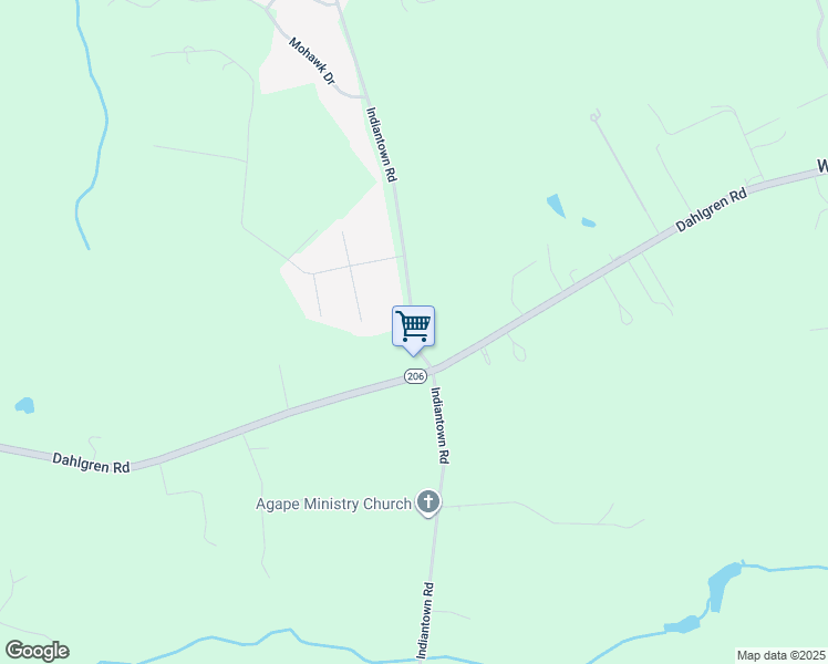 map of restaurants, bars, coffee shops, grocery stores, and more near Indiantown Road in King George