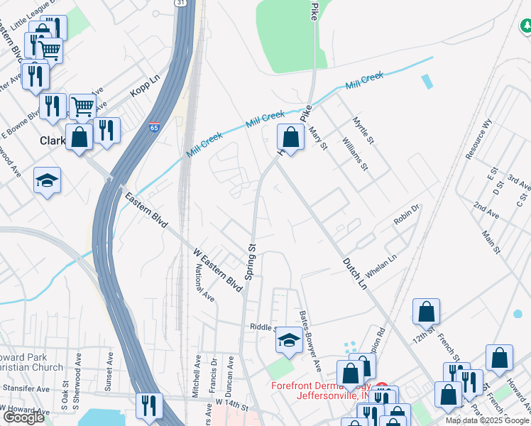 map of restaurants, bars, coffee shops, grocery stores, and more near 2109 Dutch Lane in Jeffersonville