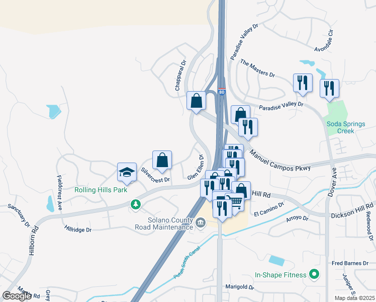 map of restaurants, bars, coffee shops, grocery stores, and more near 1924 Garden Meadow Avenue in Fairfield