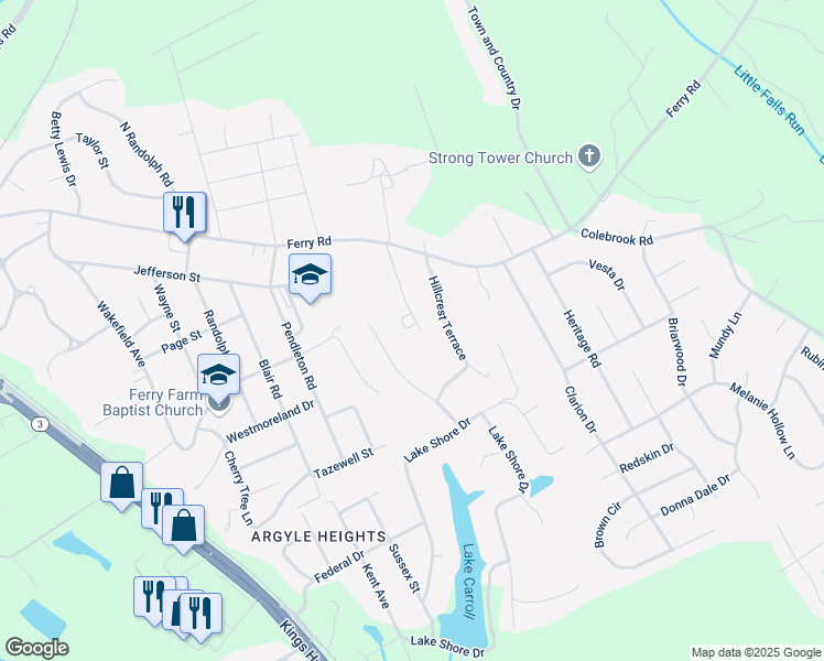 map of restaurants, bars, coffee shops, grocery stores, and more near 34 Swan Drive in Fredericksburg
