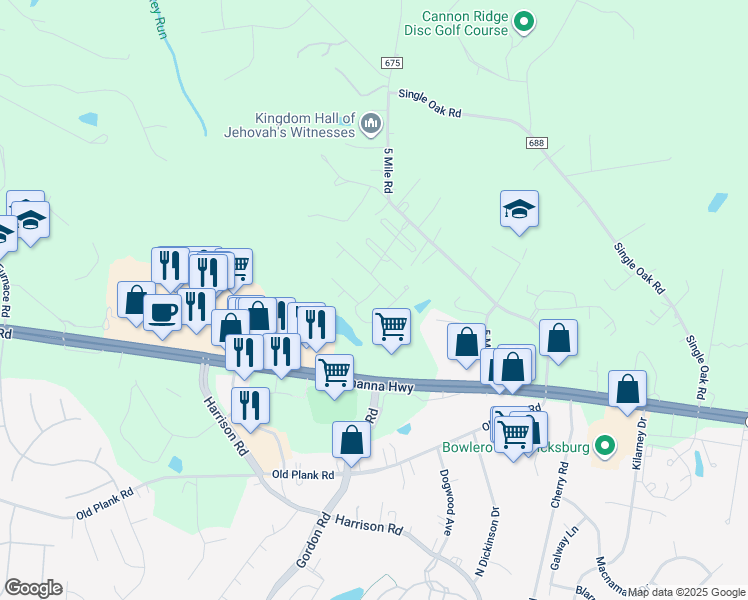 map of restaurants, bars, coffee shops, grocery stores, and more near 12205 Glen Oaks Drive in Fredericksburg