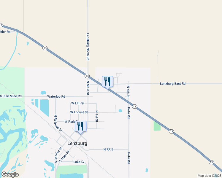 map of restaurants, bars, coffee shops, grocery stores, and more near 213 East Pinckneyville Street in Lenzburg