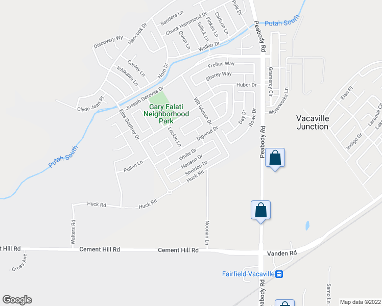 map of restaurants, bars, coffee shops, grocery stores, and more near 2406 White Drive in Fairfield