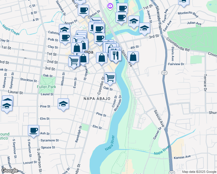 map of restaurants, bars, coffee shops, grocery stores, and more near 507 Brown Street in Napa